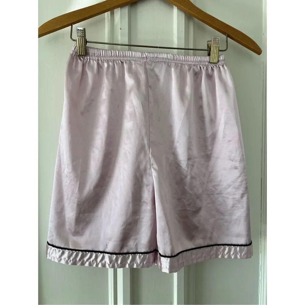 SHEIN pink and black trim girls satin short sleeve pajamas 18